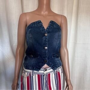 2000s Denim Button-Up Corset Top Bustier Sz L